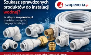 Złączki, kolanka i biały wąż wodny John Guest 12 i 15mm do instalacji wodnej.
