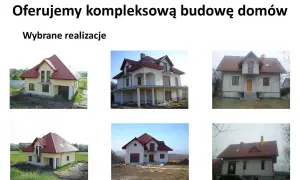 Sześć zdjęć domów w różnym stanie budowy, z logo "Expert House Nieruchomości".