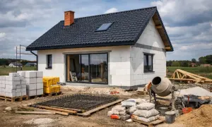Budowa domu w toku: beton, pustaki, cement i zbrojenie. Zastanawiasz się, ile kosztuje budowa domu?