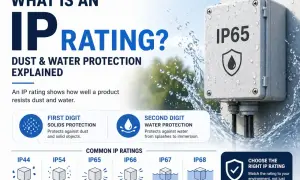 Obudowa z oznaczeniem IP65 chroniona przed silnymi strumieniami wody i pyłem. Wyjaśnienie klasyfikacji IP.