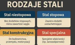 Rodzaje stali: niestopowa, stopowa (zawiera dodatki uszlachetniające), konstrukcyjna i specjalna.
