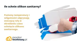 Dłoń z pistoletem aplikuje silikon sanitarny. Dowiedz się, ile schnie silikon sanitarny, bo temperatura i wilgotność mają znaczenie.