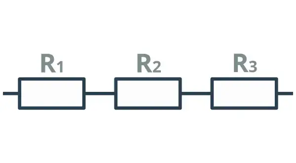Schemat obwodu elektrycznego: trzy rezystory R1, R2, R3 połączone szeregowo.