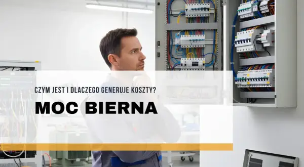 Elektryk zastanawia się nad zagadnieniem mocy biernej, która generuje koszty. Widoczne rozdzielnice elektryczne.