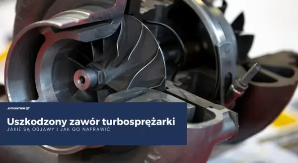 Przekrój turbosprężarki z widocznym wirnikiem i elementami zaworu upustowego.