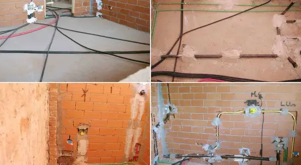 Budowa domu w toku: instalacje elektryczne i hydrauliczne, w tym rury **propanu**, czekają na wykończenie.