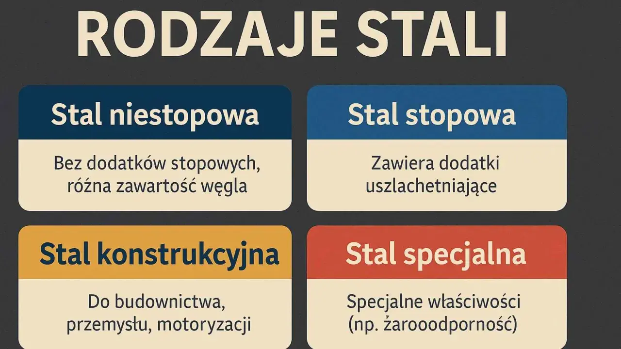 Rodzaje stali: niestopowa, stopowa (zawiera dodatki uszlachetniające), konstrukcyjna i specjalna.