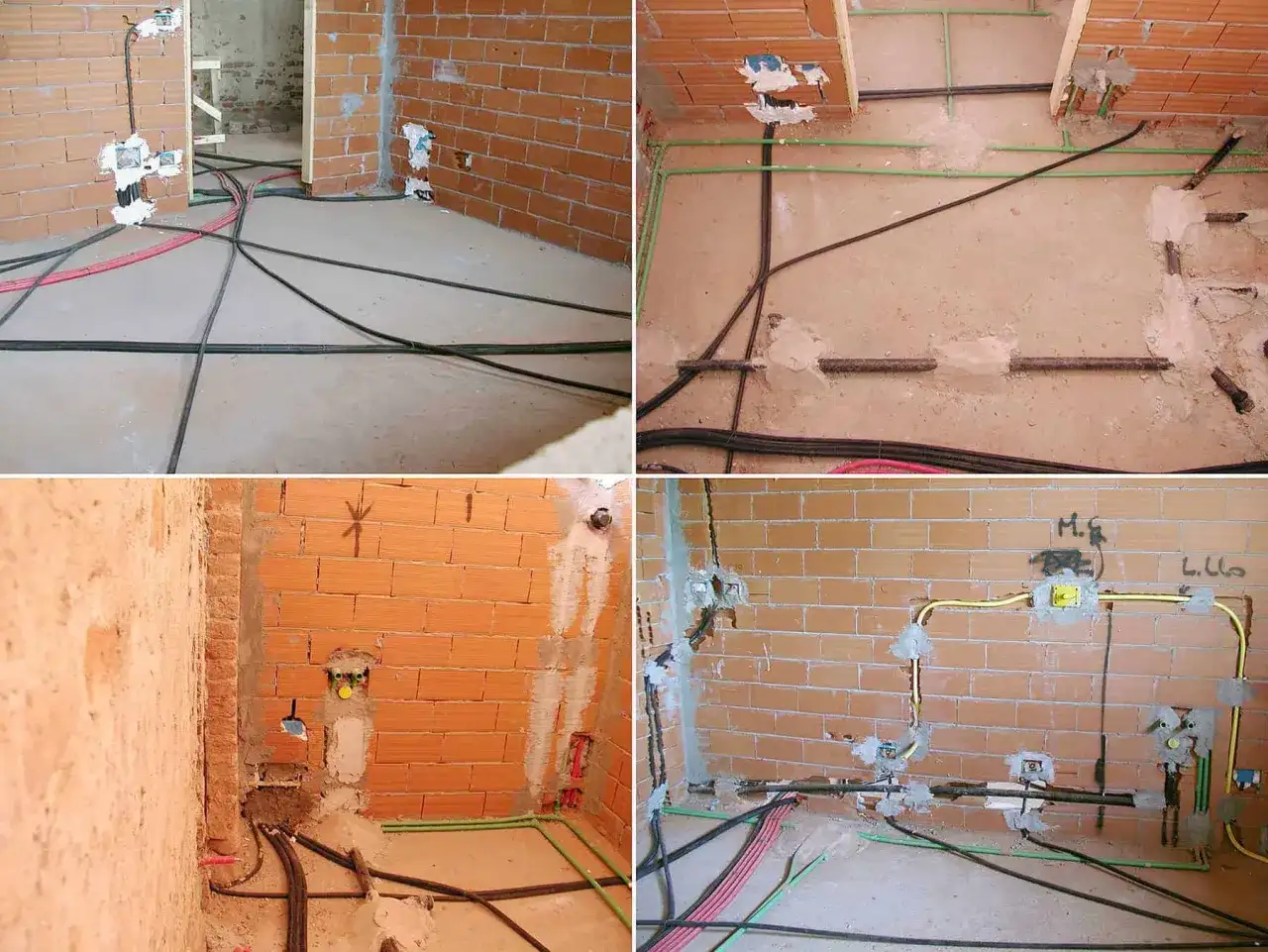 Budowa domu w toku: instalacje elektryczne i hydrauliczne, w tym rury **propanu**, czekają na wykończenie.