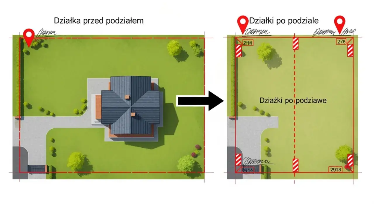 Podział działki: przed i po. Zastanawiasz się, ile kosztuje geodeta, by dokonać takiej zmiany?