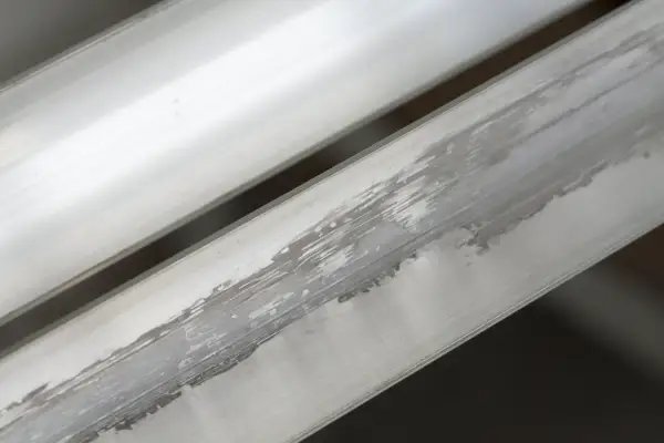 Aluminium nie rdzewieje, ale może ulec korozji, co widać na tych dwóch metalowych profilach.