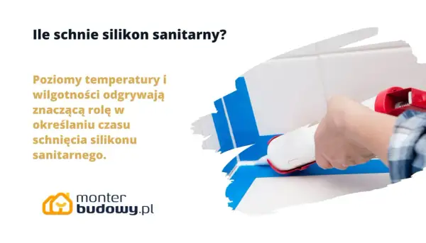 Dłoń z pistoletem aplikuje silikon sanitarny. Dowiedz się, ile schnie silikon sanitarny, bo temperatura i wilgotność mają znaczenie.